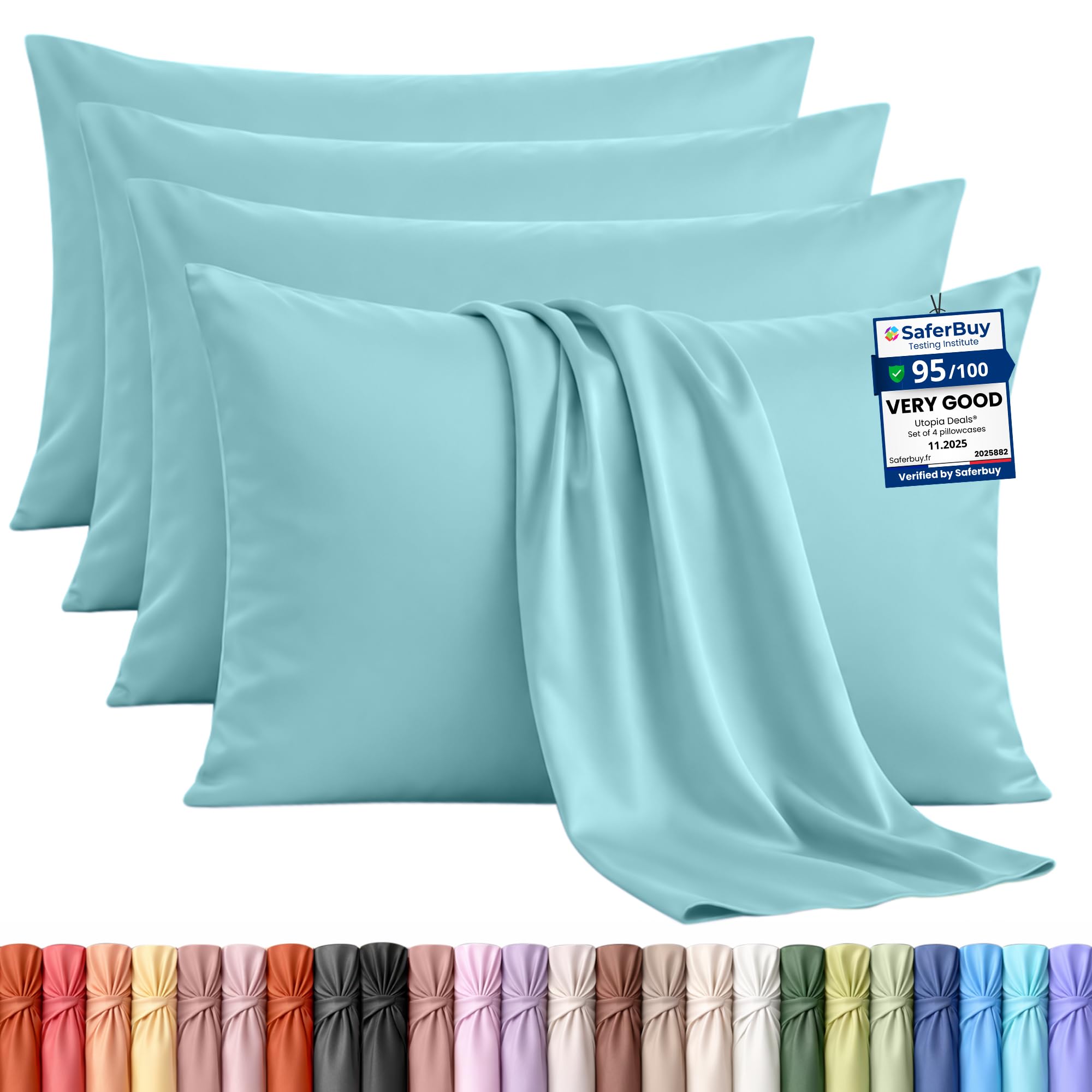 Utopia Bedding - 4 Pack Pillow Cases - OEKO-TEX - Standard Size 50x75 cm - 100% Brushed Microfiber Pillowcases with Envelope Closure, pillows not included - Wrinkle, Fade, & Stain Resistant - Spa Blue