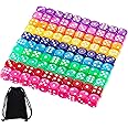 Blulu 100 PCS 6 Sided Games Dice Set, Colored Dice with Black Velvet Pouches for Playing Games, Like Board Games, Dice Games, Math Games, Party Favors and More(Rainbow Color, 14 mm)