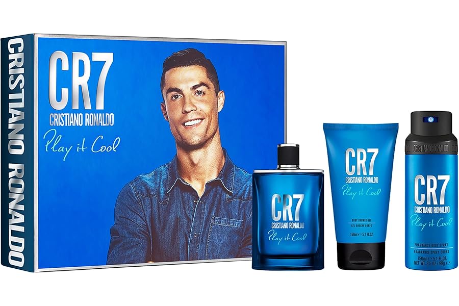 Cristiano Ronaldo Play It Cool for Men – 3 Pc Gift Set 3.4oz EDT Spray, 5.1oz Shower Gel, 4.1oz Body Spray
