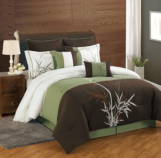 Amazon Com Kinglinen 8 Piece Queen Bamboo Embroidered Comforter