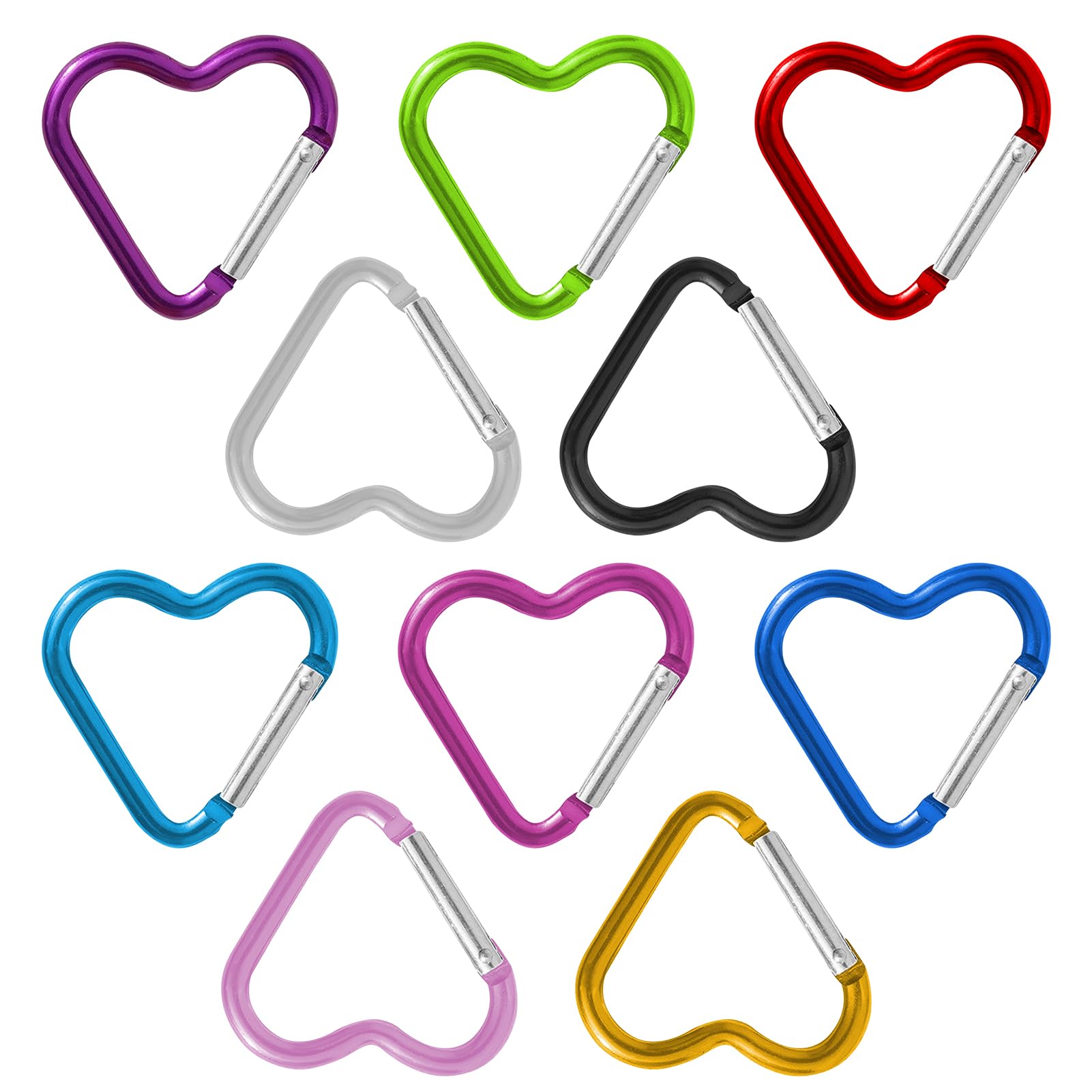 10 PCS Heart Shape Snap Hooks, Heart Aluminium Carabiner Hook Clip Key Ring Keychain Mini Small Colourful Carabiner Keyring for Home Rv Camping Fishing Hiking Traveling