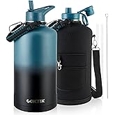 COKTIK 128oz Insulated Water Bottle - Stainless Steel Vacuum Metal, Portable 1 Gallon Large-Capacity Sports Bottle with Straw, Carry Bag and Handle Strap, Ideal for Gym & Hiking(Dark Night)