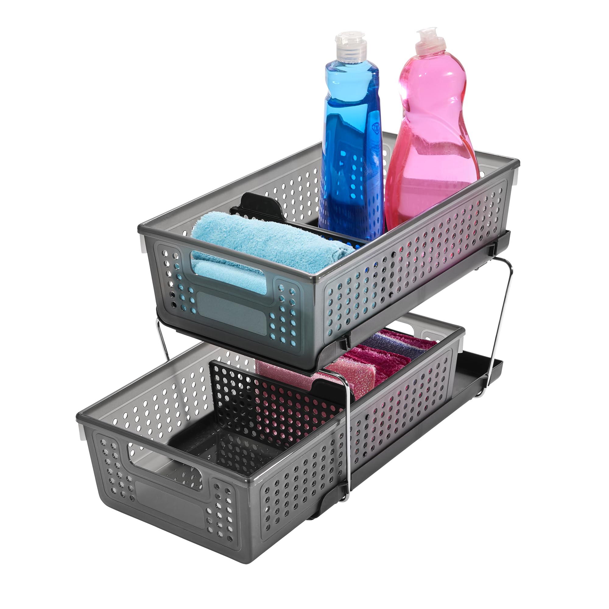 Photo 1 of Madesmart 2-Tier Organizer Multi-Purpose Slide-Out Storage with Handles and Dividers for Home and Bath, BPA Free, Pack of 1, Carbon