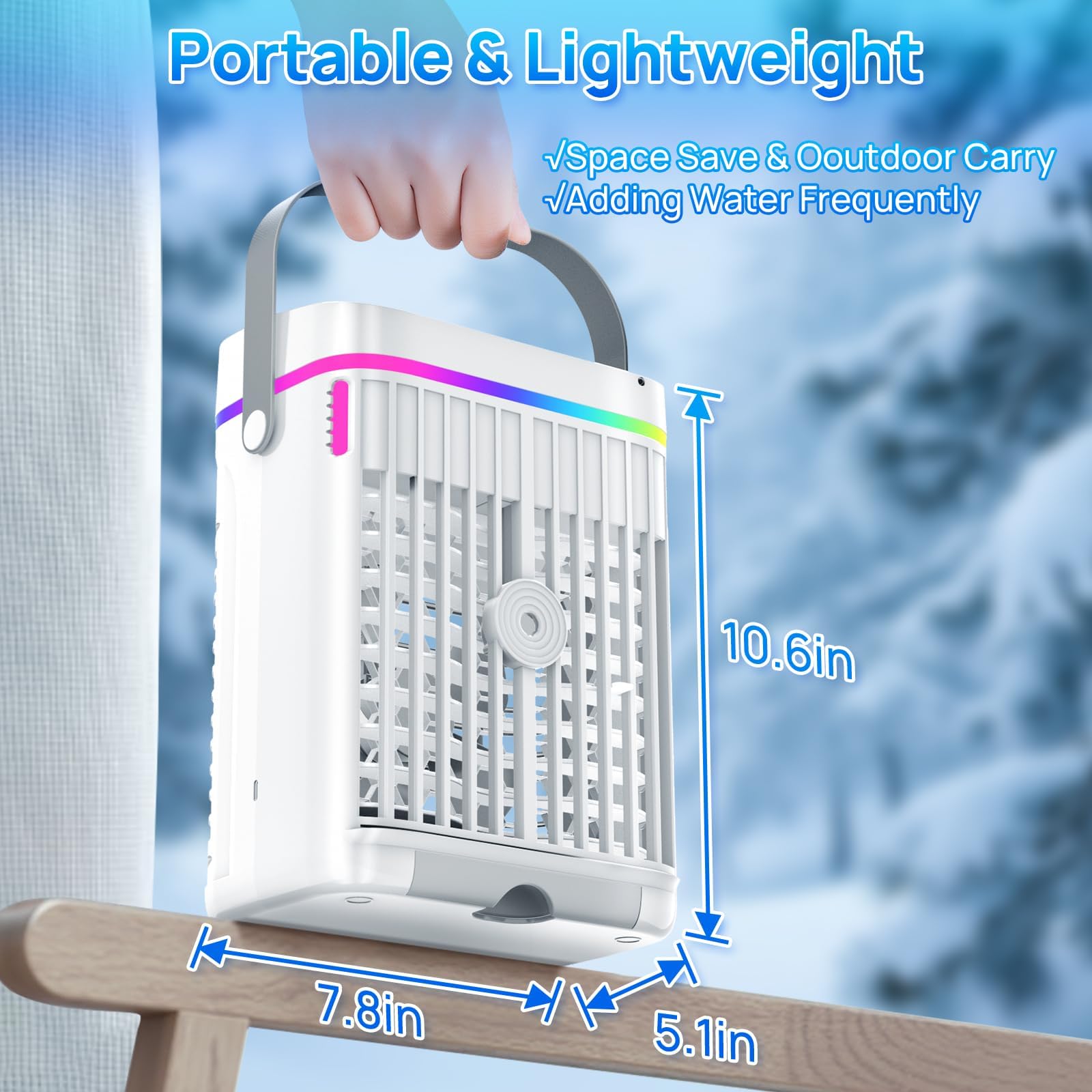 Portable Air Conditioners, Mini Air Conditioner, Personal Air Conditioner, AC Unit Cooling Fan with Remote Control, 3 Speed, 3 Mist, 7 Light,1-3H Timer, Evaporative Air Cooler Fan for Bedroom Office