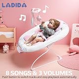 LADIDA Baby Bouncer Birth to 6 Months 3 Speeds 8 Songs Removable Toy Bar view 8