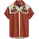 DADDYLOCO Hawaiian Western Cowboy Shirts, BBQ Holiday Parties,Funny Vintage Print Button-Down Shirt,Beach Aloha Shirt