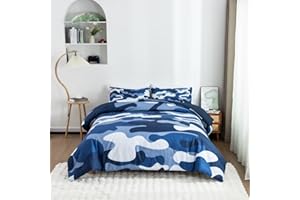 Meeting Story Camouflage Bedding Set, Colorful Pattern Style Comforter Set, 5 PCS One Comforter Two Pillowcases Two Sheets in One Bag, All Season Bedspread for Teens Adults (Navy,Twin 5Pcs)