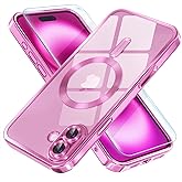 Misea Magnetic for iPhone 16 Plus Case Compatible with MagSafe [Never Yellowing] [Military Grade Drop Protection] Full Camera Lens Protector Plating Soft Clear Phone Case for Women 6.7 inch, Hot Pink
