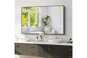 Koonmi Black Framed Bathroom Mirror - Shatterproof 30"x48" Tempered Glass, HD No Distortion, Horizontal/Vertical Mount, Modern Matte Aluminum Alloy Frame