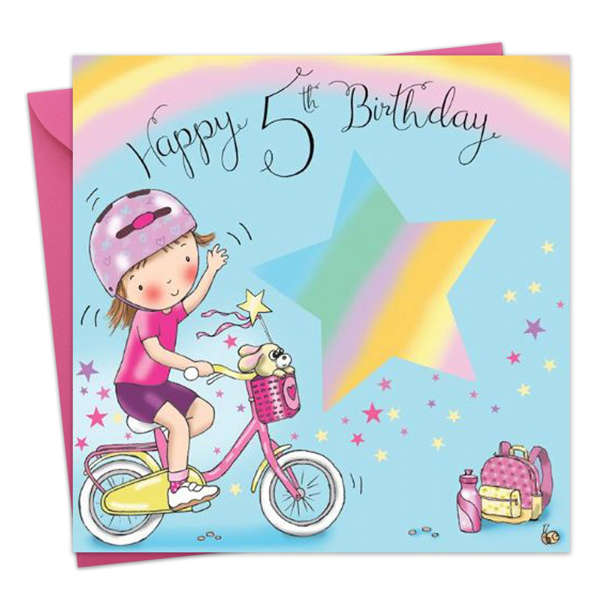 Twizler 5th Birthday Card for Girl with Bicycle - Girls Age 5 Year Old Childrens Happy Birthday Card Gifts