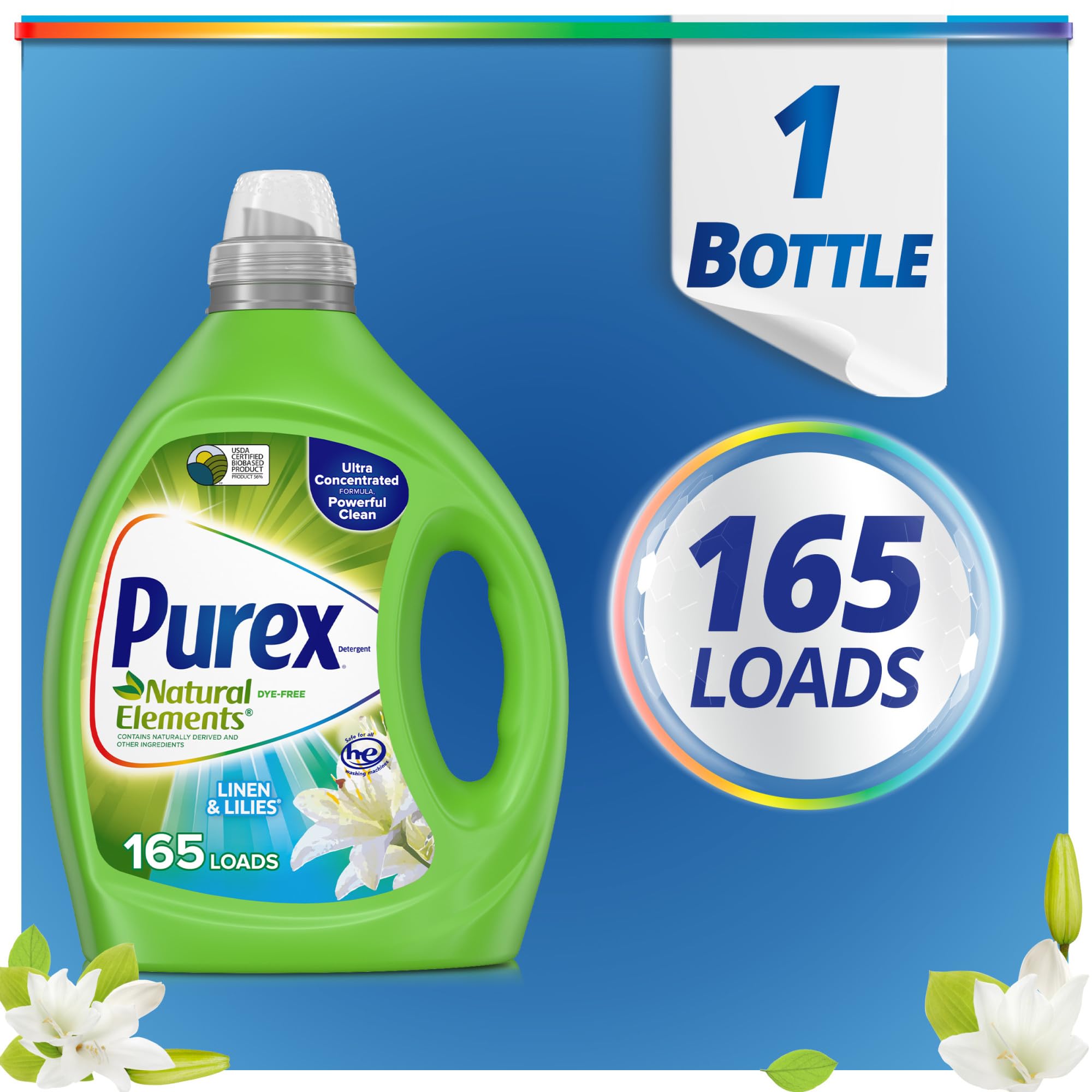 Purex Liquid Laundry Detergent, Ultra Concentrated, Natural Elements Linen & Lilies, 82.5 Ounce, 165 Loads