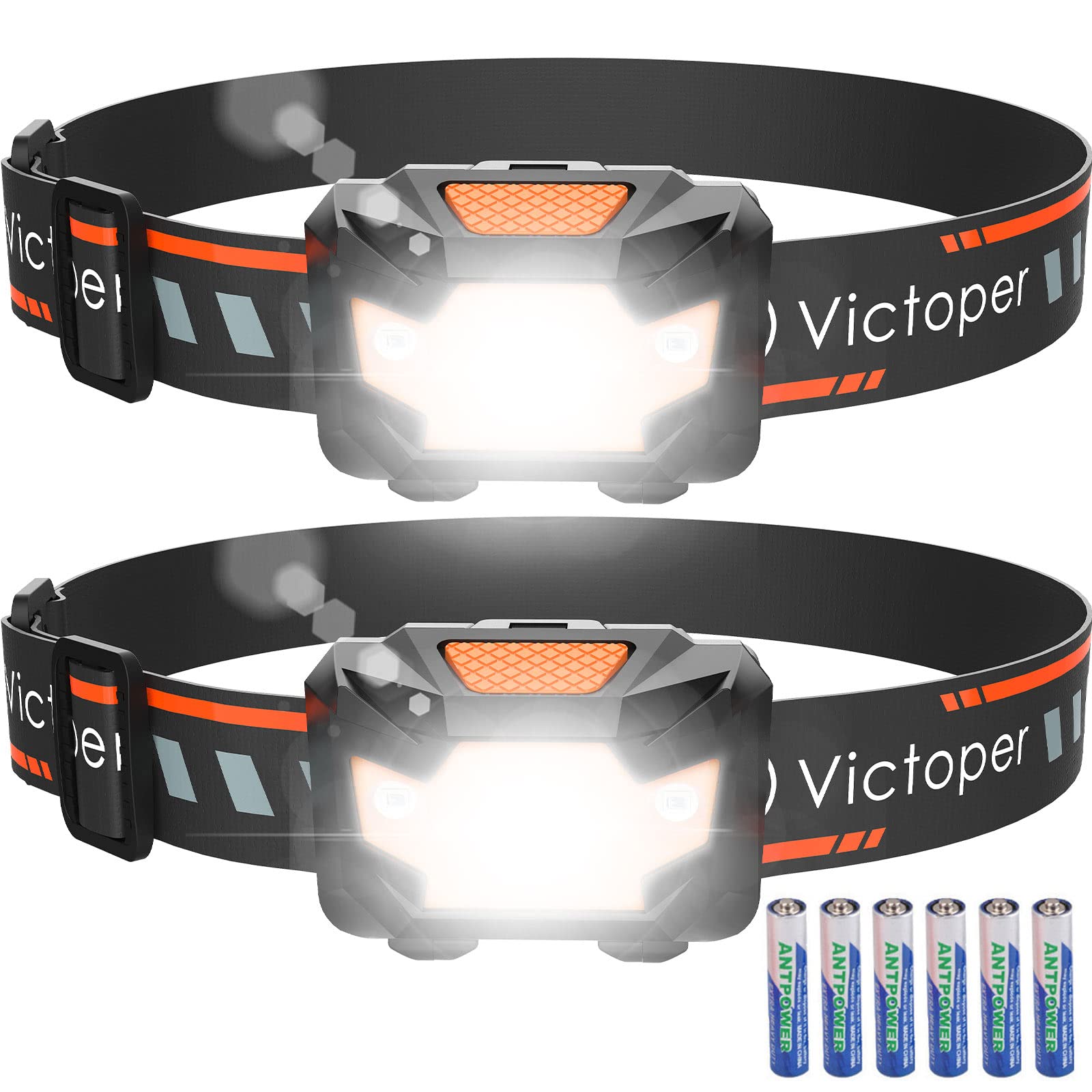 Victoper Running Head Torch - Super Bright Head Light Lightweight Headlamp with Adjustable 4 Modes IPX5 Waterproof Running Fishing Camping Hiking Kids Adults 2 Pack [Energy Class A+++]