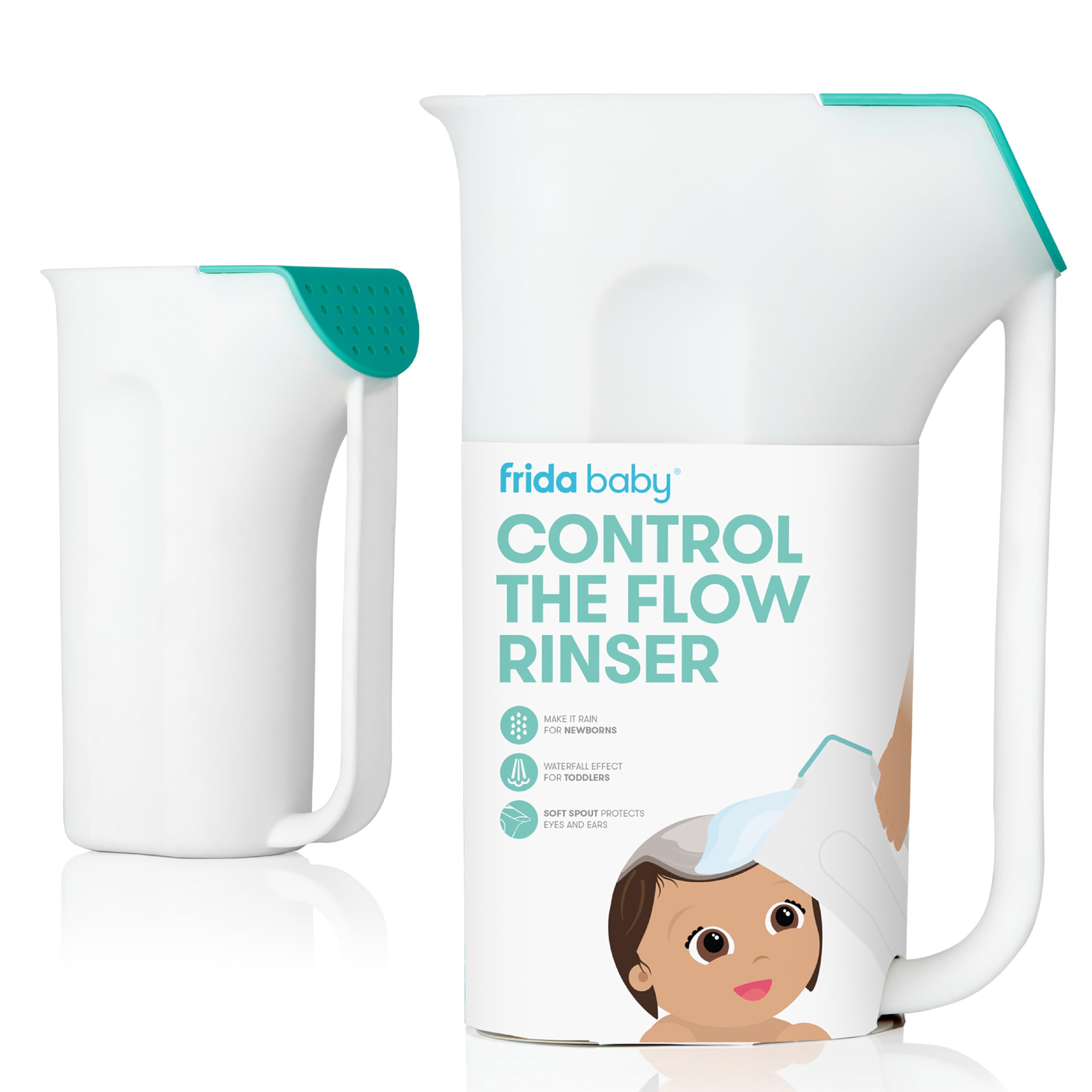 Frida Baby Control The Flow Bath Rinse Cup | Rinser Cup for Hair + Body | Easy Grip Handle + Removable Rain Shower