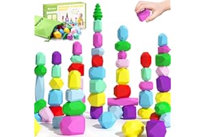 Kidiyee Montessori Toys for 1 2 3 4 5 Year Old Girls and Boys, Wooden Sorting Stacking Rocks Balancing Stones, Building Blocks Toys for Kids, Preschool Educational Sensory Toys for Toddlers 1-3