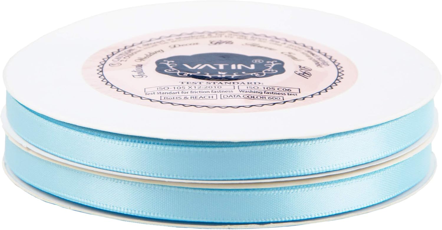 VATIN 6mm Double Faced Light Blue/Baby Blue Polyester Satin Ribbon - Image 3