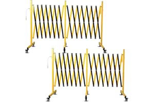 FRUYYZL Industrial Expandable Metal Barricade 17 Feet, Yellow and Black Mobile Safety Barrier Gate, Retractable Traffic Fence with Casters, Folding Expandable Barricade for Road Construction, Garage