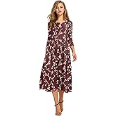 HOTOUCH Women's 3/4 Sleeve A-line and Flare Midi Long Dress