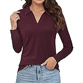 Polo Shirts for Women, V-Neck Business Casual Tops for Women, Collared Shirt Tunic Tops Long Sleeve Work Blouses