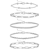 wgoud Dainty Gold Chain Bracelets, 14K Real Gold Plated Link Bracelets for Women, Trendy Stackable Bracelet Set, Waterproof Adjustable