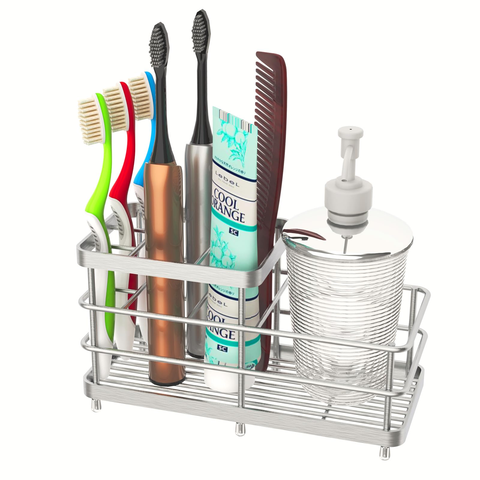 Photo 1 of Toothbrush Holders, WHALCHI Bathroom Toothbrush Organizer 6 Slots Rustproof Metal Toothbrush and Toothpaste Holder, Silver, L