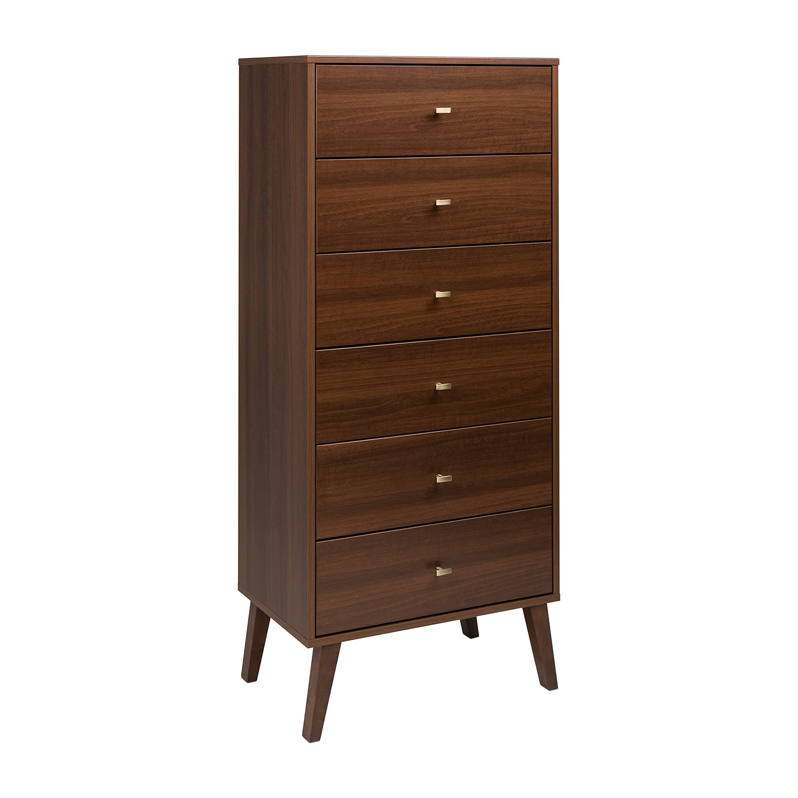 Photo 1 of Prepac Milo Mid-Century Modern 6 Drawer Dresser, Tall and Narrow Chest of Drawers for Bedroom, Retro Furniture, Lingerie Dresser, 18" D x 25" W x 57" H, Cherry
