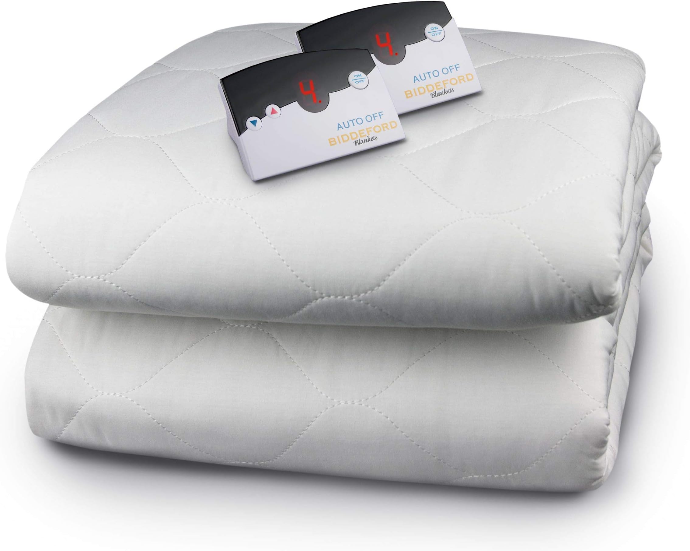 Biddeford BlanketsQuilted Electric Heated Mattress Pad with Digital Controller, Queen, White