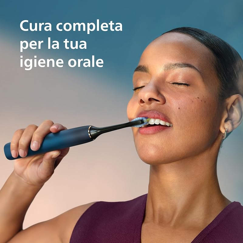 Sonicare Spazzolino elettrico DiamondClean serie 9000 edizione speciale: per pulizia dei denti e igiene orale, blu scuro, 4 testine Premium Plaque C3 (modello HX9911/89)