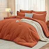 MUXHOMO 7 Pieces Queen Comforter Set, Soft Bed in a Bag Queen Size, All Season Bedding Set with Comforter, Flat Sheet, Fitted Sheet, Pillowcases & Shams, Burnt Orange