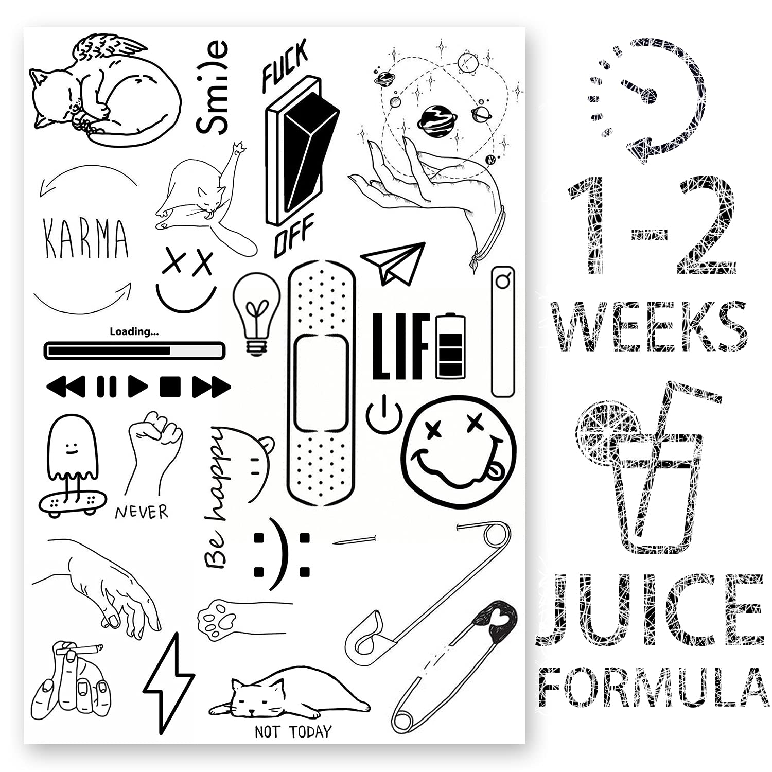 AWAKEN Fake Temporary JuiceTattoos Women Unisex Arm Chest Stickers Plant Based Waterproof Last 1-2 Weeks Emoji Funny Cute Small Designs (Disegn 16)
