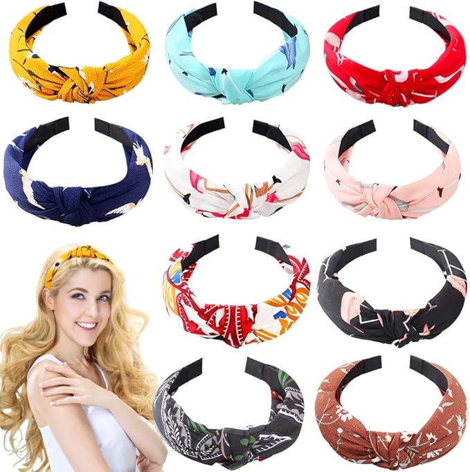 10 stucke knoten stirnbander blumendruck kreuz haarreif damen turban haar zubehor haarschmuck make up haarband hoop set fur frauen und madchen