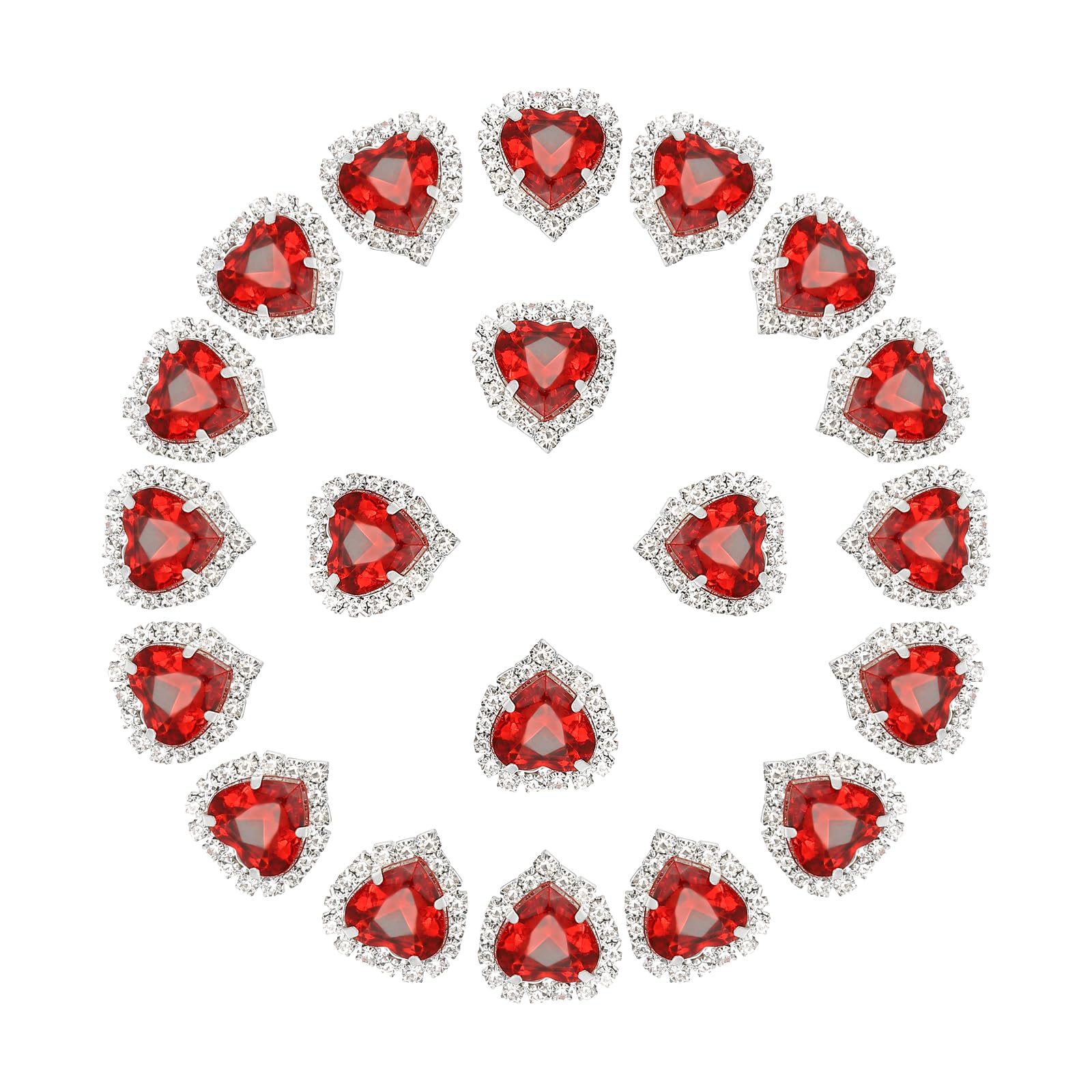 Photo 1 of PATIKIL 20PCS Heart Rhinestones, Sew on Rhinestones Buttons Crystal Heart Nail Charm Embellishment Flatback Diamond for Sewing DIY Clothing Wedding, Red