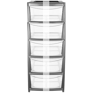 Crazygadget Silver Drawer Plastic Large Tower Storage Drawers