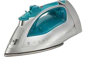 Sunbeam Turbo Steam Iron 1400W Quick Heat Stainless Steel Soleplate Shot of Steam Horizontal and Vertical 3 Way Auto Off 240ml Water Tank White Teal