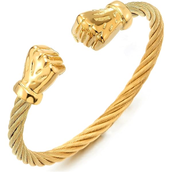 Bracelet Maille Tubulaire Doré COOLSTEELANDBEYOND - Jonc Torsadé Pour Femme, Acier Inoxydable, 21.5 Cm - 4