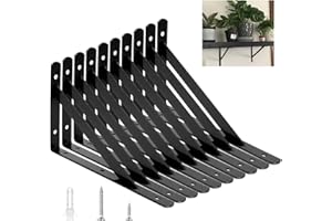 EATHEATY 10 Pack Shelf Brackets 5 x 8 inch, Black Metal Shelf Brackets, Shelf Support Angle L Brackets for Shelves, Heavy Duty Floating Shelf Brackets (200x120mm)