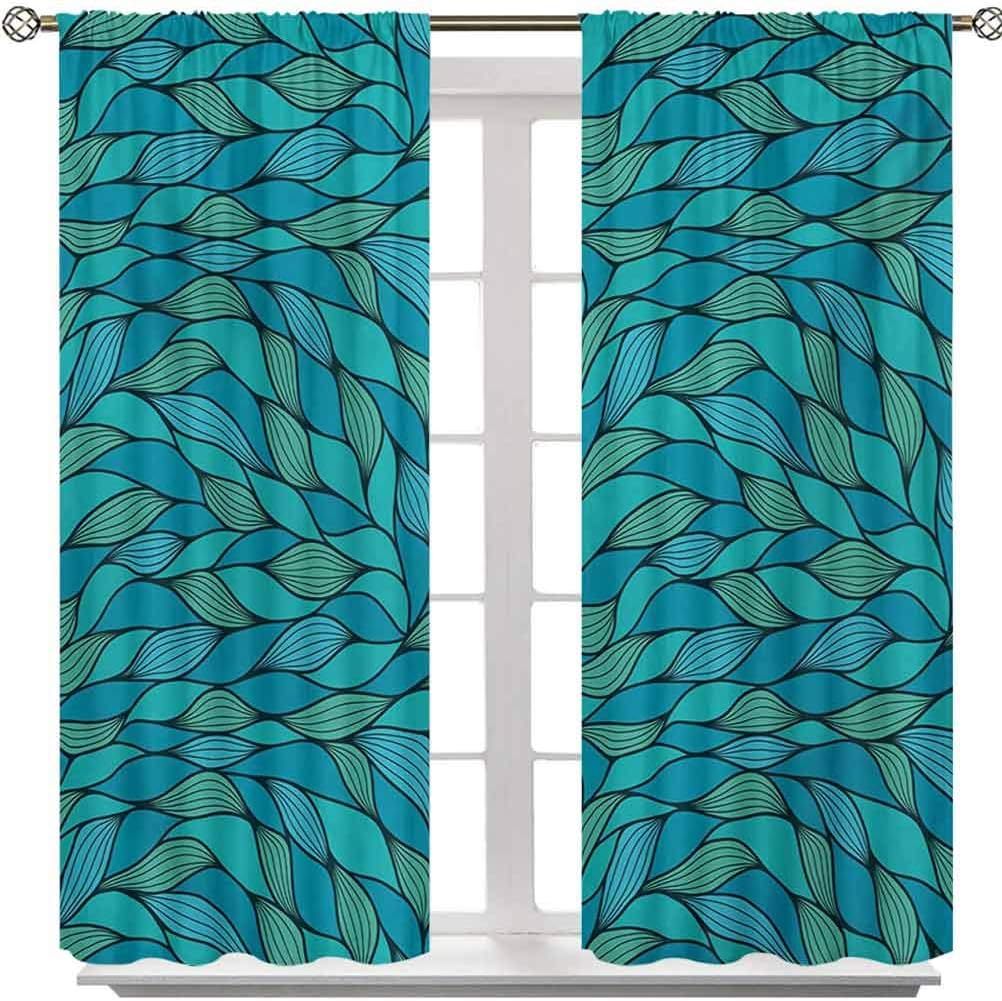 Bedroom Curtains, Abstract Wave Design Ocean Themed Marine Life Pattern
