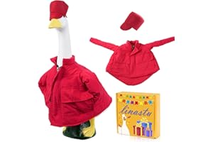 LINASTU Porch Goose Outfits Set 23" Red Down Jacket with Red Hat, Winter Porch Goose Cloth Set for Yard Porch Lawn