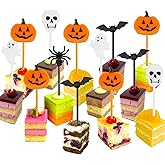 Tatuo 50 pcs Plastic Halloween Picks Halloween Cupcake Topper Toothpicks Cocktail Picks Skewers Sticks for Appetizers Birthday Party Favors(Pumpkin)