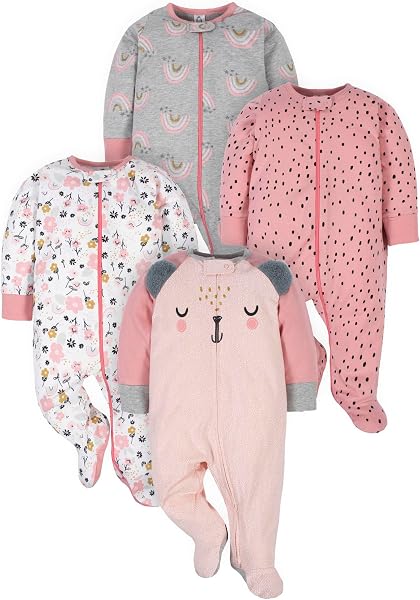 Gerber Baby Girls 4-Pack Sleep 'N Play Footie