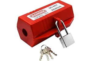 HiLKCO Plug Lock with 1 Padlocks,2 Locking Holes Industrial Grade Electrical Insulation Power Cord Lock with Lockout Tagout,OSHA Compliant for Home Factory,7x3.4x3.3in Large