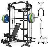 Mikolo Power Cage, 2000LB Power Rack with Independent Dual Pulley System, Multi-Function Home Gym Workout Machine for Cable Crossover and Squat