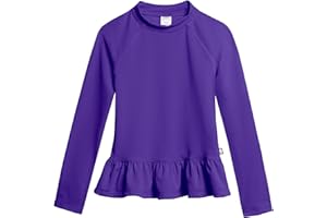 CITY THREADS Made in USA Big Girls' Solid Rashguard Swimming Tee for The Beach or Pool Peplum Sun Protection SPF50+ Swim Tee