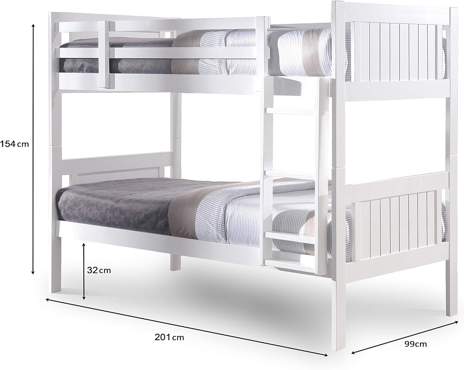 Glory Single Bunk Bed In White With Paris Mattress Standard Two Sleeper 3 Solid Pine Wood Bunk Bed Frame Furniture Home Kitchen Umoonproductions Com