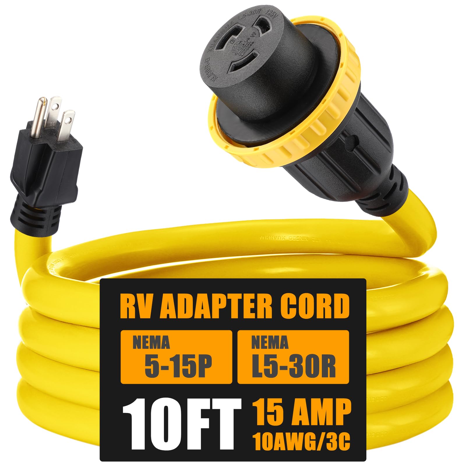 Photo 1 of Kanayu 10ft 30 Amp to 15 Amp 110 Volt RV Adapter Cord Compatible with NEMA 5-15P to L5-30R, 3 Prong Locking Power Adapter 15A Household Male to 30A RV Female for Trailer Camper