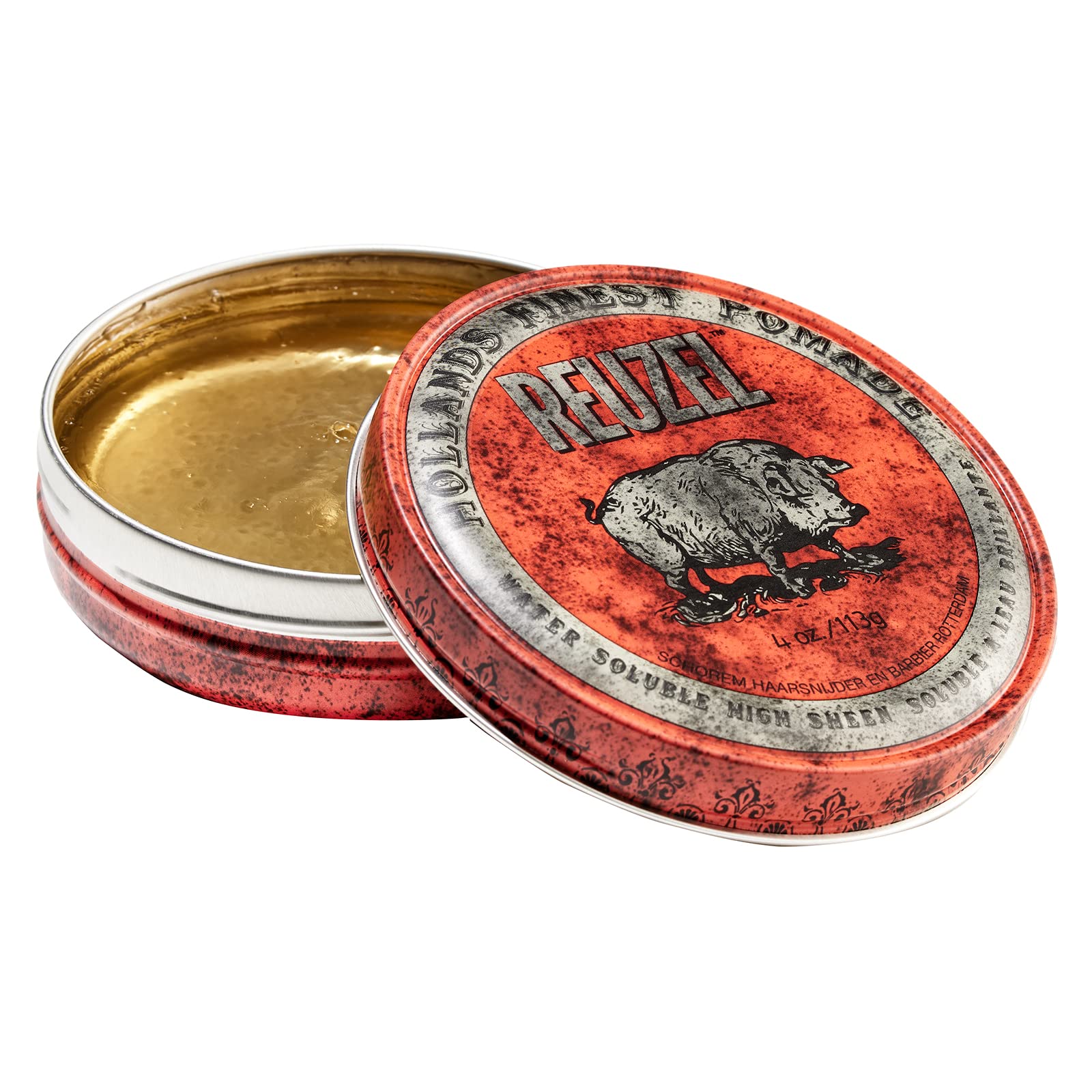 Reuzel Red Water Soluble High Sheen Pomade - No Dry Formula - Keeps High Shine and Strong Hold All Day without Flaking - Easy Rinse Out - Subtle Vanilla Cola Fragrance - Vegan Formula - 113 g