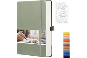 EMSHOI Dotted Notebook - 256 Pages A5 Dotted Grid Journal Notebook,120gsm Thick Paper,16 Perforated Pages, Smooth PU Leather, Inner Pocket,5.75'' × 8.38''-Green
