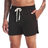 AMY COULEE Mens 5 Inch Workout Shorts with Pockets, Cotton Gym Running Shorts, Split Side Lounge SweatShorts