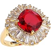 Jean Beau Gold Rhinestone Statement Adjustable Ring for Women Large Crystal Cubic Zirconia Stacking Rings Prom Wedding Bridal Finger Jewelry Gift for Her