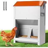 Automatic Chicken Feeder Large 20Lbs No Waste Poultry Feeder Trough | Metal Hanging Chicken Feeder Trough Dispenser Outdoors with Lid and Visual Window for Chicken Poultry Turkey Duck