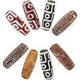 CHGCRAFT 8Pcs 4 Colors Tibetan Style dZi Beads - Natural Agate, Dyed and Heated Rice Beads for Buddhism Jewelry Making